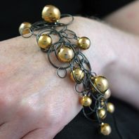 Gold Bubble Bracelet on Oxidised Multilink Chain