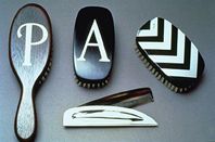 Hairbrushes - various hardwoods with silver inlay patterns & letters