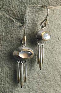 Earrings. Silver, 22ct gold and moonstones.